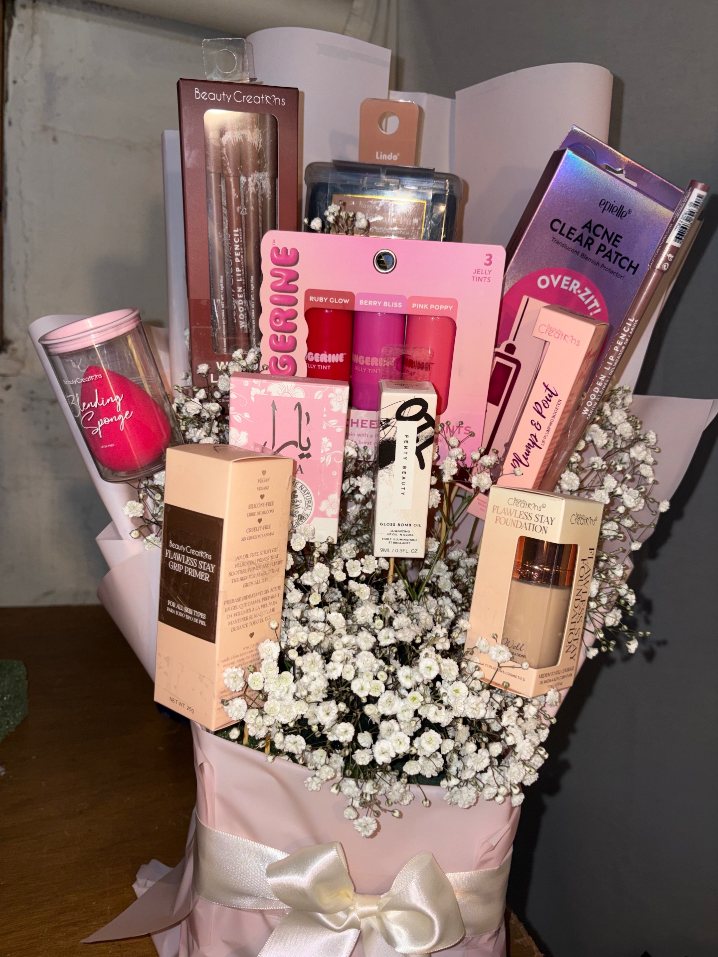 Custom makeup and beauty bouquet
