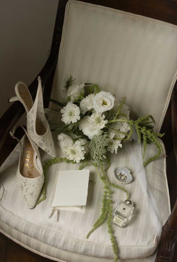 White wedding bouquet with bridal details